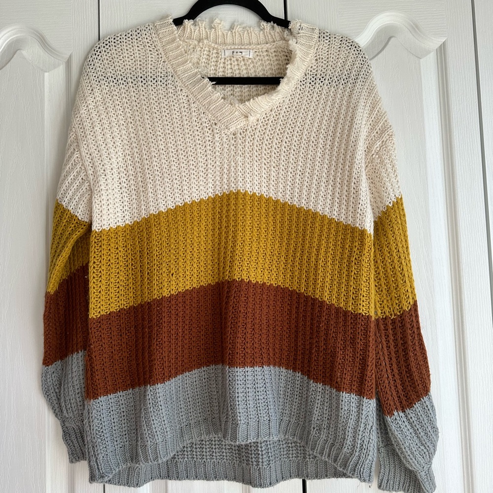 Multi color distressed neck oversized sweater size small